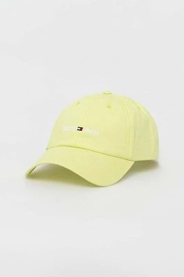 Zdjęcie produktu Tommy Jeans czapka z daszkiem bawełniana kolor żółty z aplikacją