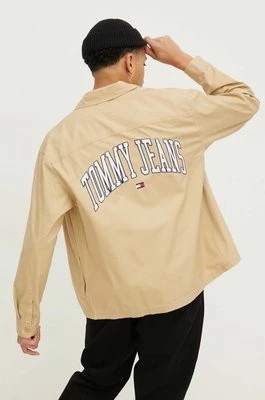 Zdjęcie produktu Tommy Jeans koszula bawełniana męska kolor beżowy relaxed z kołnierzykiem klasycznym DM0DM18887
