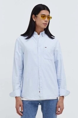 Zdjęcie produktu Tommy Jeans koszula bawełniana męska kolor niebieski regular z kołnierzykiem button-down DM0DM18335