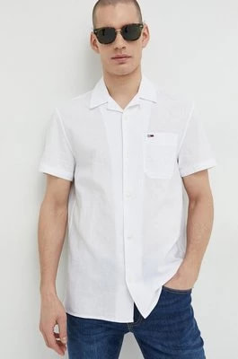 Zdjęcie produktu Tommy Jeans koszula z domieszką lnu kolor biały regular