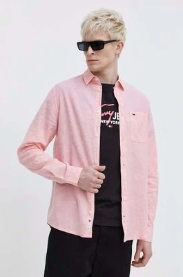 Zdjęcie produktu Tommy Jeans koszula z domieszką lnu kolor różowy regular z kołnierzykiem klasycznym DM0DM18962