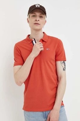 Zdjęcie produktu Tommy Jeans polo bawełniane kolor pomarańczowy gładki