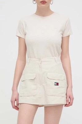 Zdjęcie produktu Tommy Jeans spódnicospodnie kolor beżowy mini prosta DW0DW17874