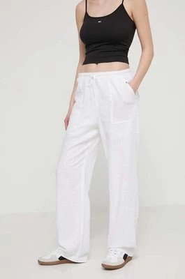 Zdjęcie produktu Tommy Jeans spodnie z domieszką lnu kolor biały szerokie high waist DW0DW17965