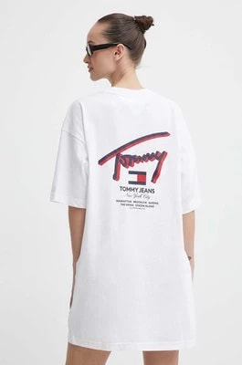 Zdjęcie produktu Tommy Jeans sukienka bawełniana kolor biały mini oversize DW0DW18095