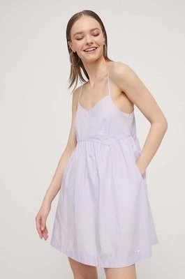 Zdjęcie produktu Tommy Jeans sukienka bawełniana kolor fioletowy mini rozkloszowana DW0DW17940