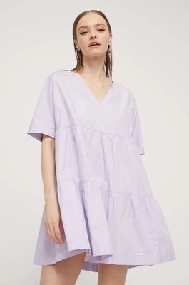 Zdjęcie produktu Tommy Jeans sukienka bawełniana kolor fioletowy mini rozkloszowana DW0DW17948