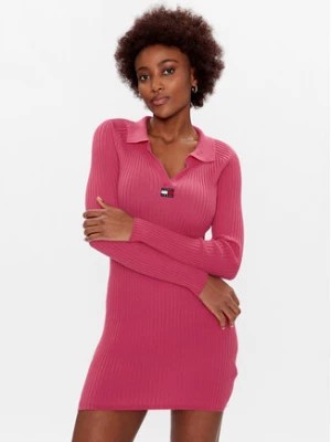 Zdjęcie produktu Tommy Jeans Sukienka dzianinowa Collar Badge DW0DW15016 Różowy Slim Fit