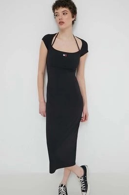 Zdjęcie produktu Tommy Jeans sukienka kolor czarny midi dopasowana DW0DW17943