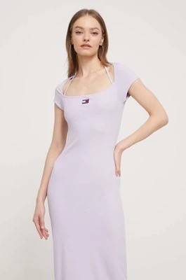 Zdjęcie produktu Tommy Jeans sukienka kolor fioletowy midi dopasowana DW0DW17943