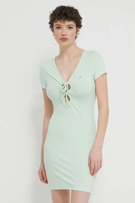 Zdjęcie produktu Tommy Jeans sukienka kolor zielony mini dopasowana DW0DW17953
