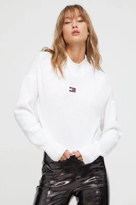 Zdjęcie produktu Tommy Jeans sweter bawełniany kolor biały lekki z półgolfem DW0DW16519