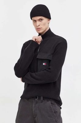 Zdjęcie produktu Tommy Jeans sweter bawełniany kolor czarny z półgolfem