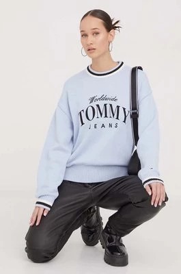 Zdjęcie produktu Tommy Jeans sweter bawełniany kolor niebieski lekki DW0DW17499