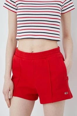 Zdjęcie produktu Tommy Jeans szorty bawełniane DW0DW12626.PPYY damskie kolor czerwony gładkie high waist