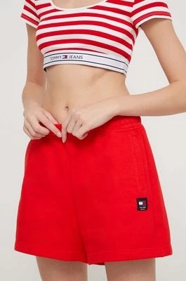 Zdjęcie produktu Tommy Jeans szorty bawełniane kolor czerwony gładkie high waist DW0DW17772