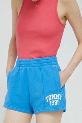 Zdjęcie produktu Tommy Jeans szorty bawełniane kolor niebieski gładkie high waist