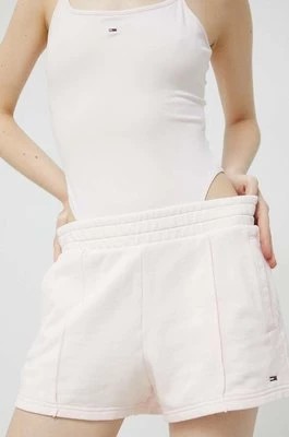 Zdjęcie produktu Tommy Jeans szorty bawełniane kolor różowy gładkie high waist