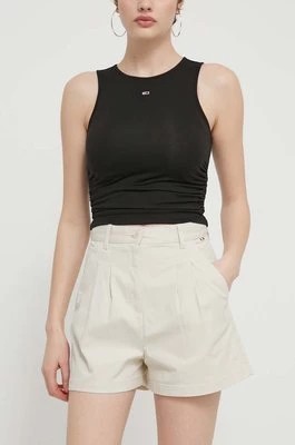 Zdjęcie produktu Tommy Jeans szorty damskie kolor beżowy gładkie high waist DW0DW17775