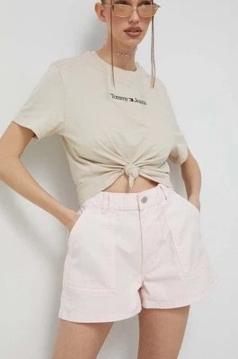 Zdjęcie produktu Tommy Jeans szorty damskie kolor różowy gładkie high waist