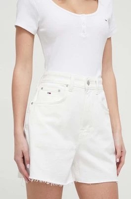Zdjęcie produktu Tommy Jeans szorty jeansowe damskie kolor beżowy gładkie high waist DW0DW17779