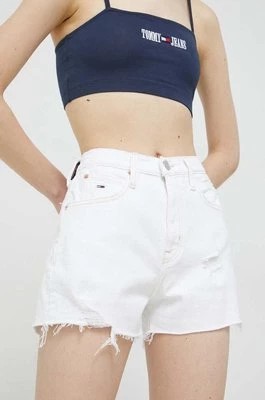 Zdjęcie produktu Tommy Jeans szorty jeansowe damskie kolor biały gładkie high waist