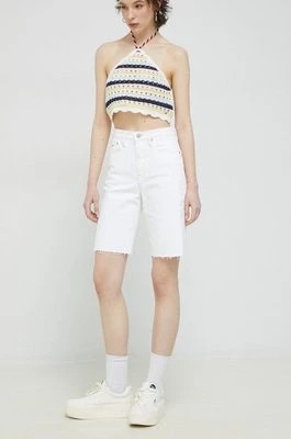 Zdjęcie produktu Tommy Jeans szorty jeansowe damskie kolor biały gładkie high waist