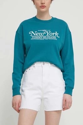 Zdjęcie produktu Tommy Jeans szorty jeansowe damskie kolor biały gładkie high waist DW0DW17636