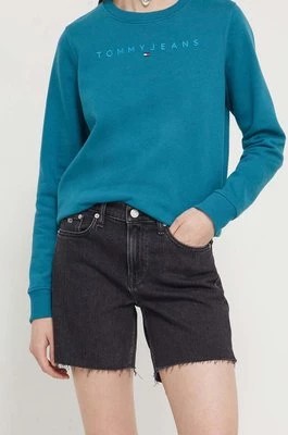 Zdjęcie produktu Tommy Jeans szorty jeansowe damskie kolor czarny gładkie high waist DW0DW18330