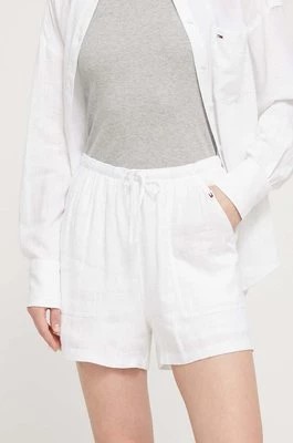 Zdjęcie produktu Tommy Jeans szorty z domieszką lnu kolor biały gładkie high waist DW0DW18334