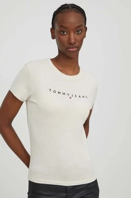 Zdjęcie produktu Tommy Jeans t-shirt bawełniany damski kolor beżowy DW0DW17361