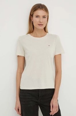 Zdjęcie produktu Tommy Jeans t-shirt bawełniany damski kolor beżowy DW0DW14616