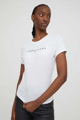 Zdjęcie produktu Tommy Jeans t-shirt bawełniany damski kolor biały DW0DW17361