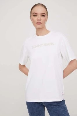 Zdjęcie produktu Tommy Jeans t-shirt bawełniany damski kolor biały DW0DW17363
