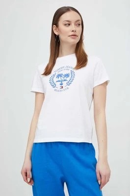 Zdjęcie produktu Tommy Jeans t-shirt bawełniany damski kolor biały DW0DW17835