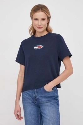 Zdjęcie produktu Tommy Jeans t-shirt bawełniany damski kolor granatowy DW0DW18126