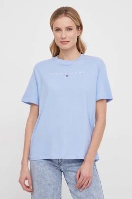 Zdjęcie produktu Tommy Jeans t-shirt bawełniany damski kolor niebieski DW0DW17836