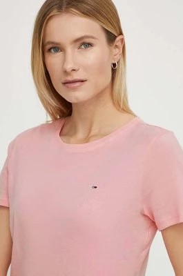 Zdjęcie produktu Tommy Jeans t-shirt bawełniany damski kolor różowy DW0DW14616