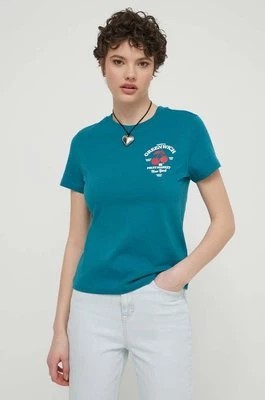 Zdjęcie produktu Tommy Jeans t-shirt bawełniany damski kolor turkusowy DW0DW17820