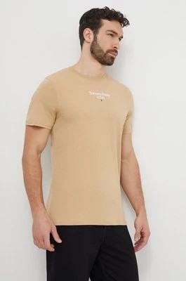 Zdjęcie produktu Tommy Jeans t-shirt bawełniany męski kolor beżowy z nadrukiem DM0DM18569