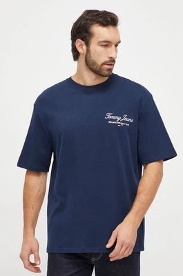 Zdjęcie produktu Tommy Jeans t-shirt bawełniany męski kolor granatowy z aplikacją DM0DM18273