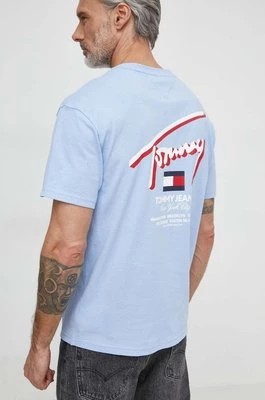 Zdjęcie produktu Tommy Jeans t-shirt bawełniany męski kolor niebieski z nadrukiem DM0DM18574