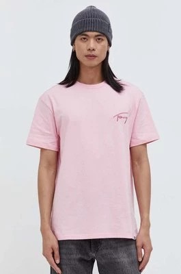 Zdjęcie produktu Tommy Jeans t-shirt bawełniany męski kolor różowy z aplikacją DM0DM17994
