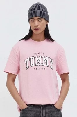 Zdjęcie produktu Tommy Jeans t-shirt bawełniany męski kolor różowy z nadrukiem DM0DM18287