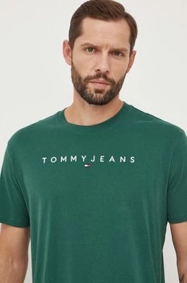 Zdjęcie produktu Tommy Jeans t-shirt bawełniany kolor zielony z aplikacją DM0DM17993