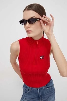 Zdjęcie produktu Tommy Jeans top damski kolor czerwony z półgolfem DW0DW17754