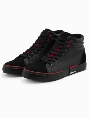 Zdjęcie produktu Trampki męskie sneakersy za kostkę z łączonych materiałów - czarne V2 OM-FOTH-0127
 -                                    45