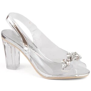 Zdjęcie produktu Transparentne sandały damskie na słupku z cyrkoniami srebrne Potocki WS43305 srebrny