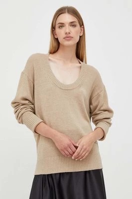 Zdjęcie produktu Trussardi sweter z domieszką wełny damski kolor beżowy lekki