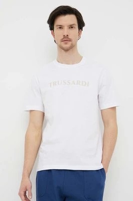 Zdjęcie produktu Trussardi t-shirt bawełniany kolor biały z nadrukiem